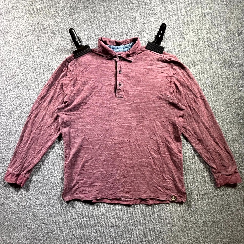 Thaddeus Polo Shirt Mens Large Burgundy Knit Cotton Golf Performance Patch Logo